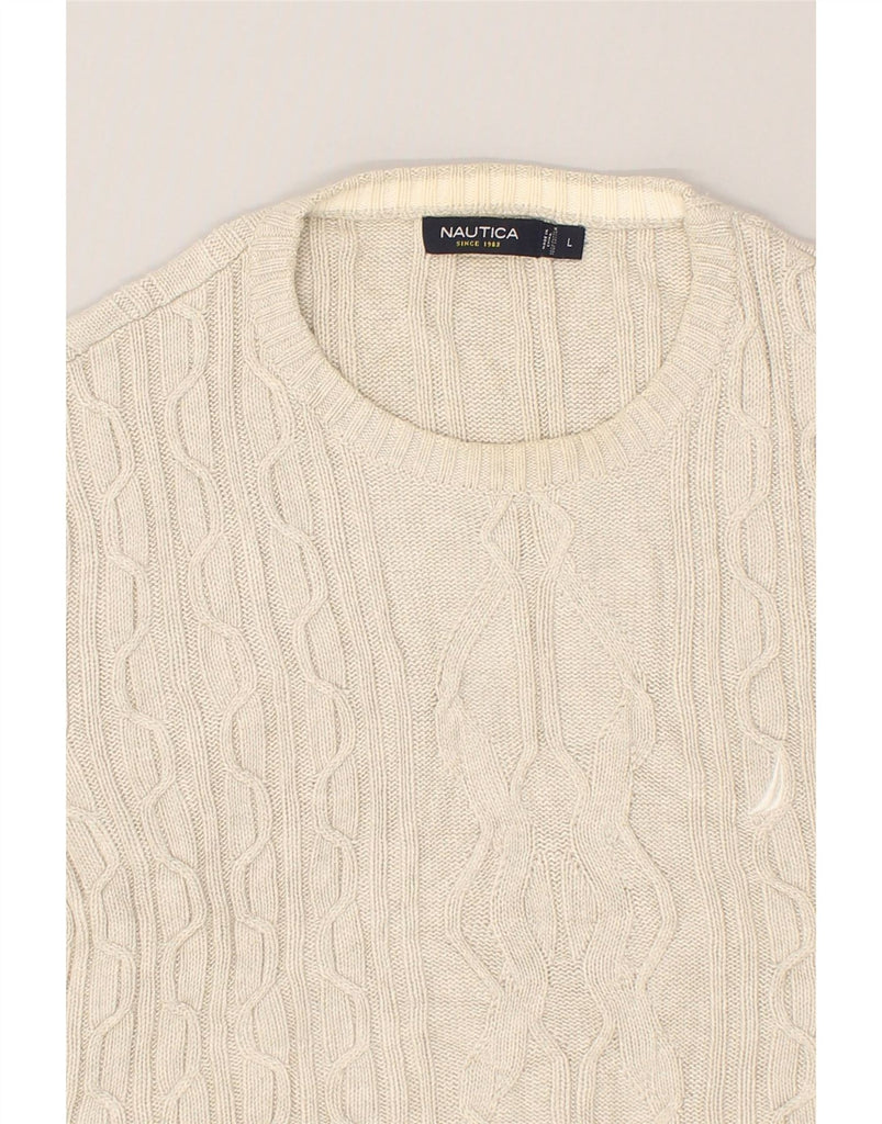 NAUTICA Mens Crew Neck Jumper Sweater Large Beige Cotton | Vintage Nautica | Thrift | Second-Hand Nautica | Used Clothing | Messina Hembry 