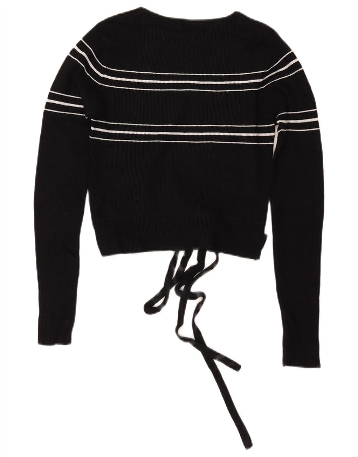 ZARA Womens Crop Boat Neck Jumper Sweater UK 12 Medium Black Striped