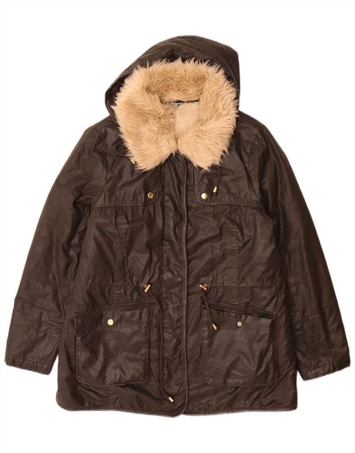 Marks & Spencer Womens Oversized Hooded Windbreaker Coat UK 16 Large Brown