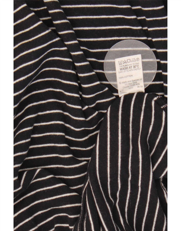 Marks & Spencer Womens Top Long Sleeve UK 16 Large Navy Blue Pinstripe