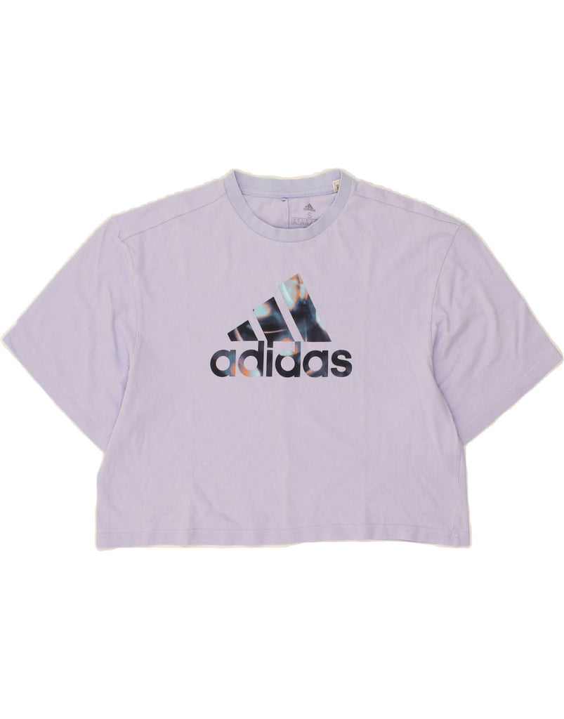 ADIDAS Womens Oversized Crop Graphic T-Shirt Top UK 8/10 Small Purple Vintage Adidas and Second-Hand Adidas from Messina Hembry 