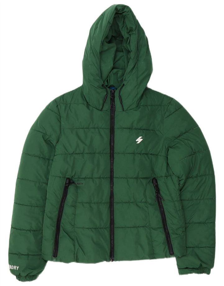 Superdry Womens Hooded Oversized Padded Jacket UK 10 Small Green Polyester