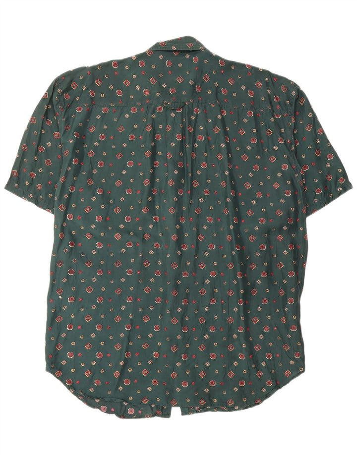 Fuzi Silks Mens Short Sleeve Shirt Large Green Floral