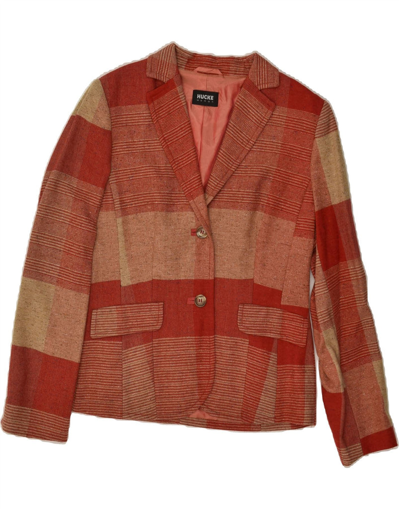 HUCKE Womens 2 Button Blazer Jacket UK 12 Medium  Red Colourblock Wool | Vintage Hucke | Thrift | Second-Hand Hucke | Used Clothing | Messina Hembry 