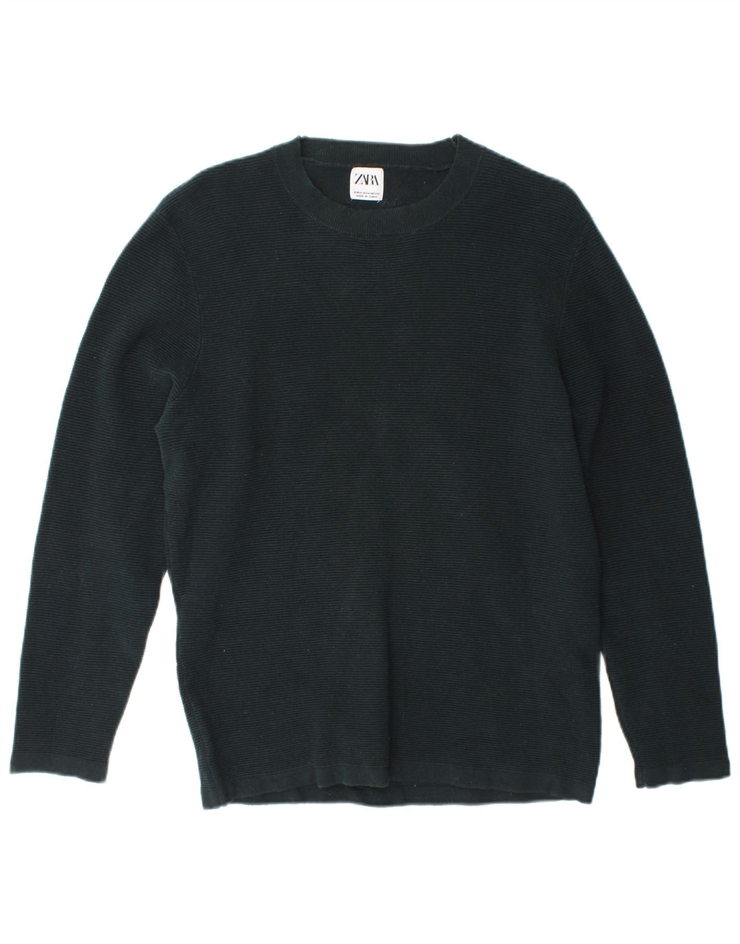 Zara Mens Crew Neck Jumper Sweater Medium Green