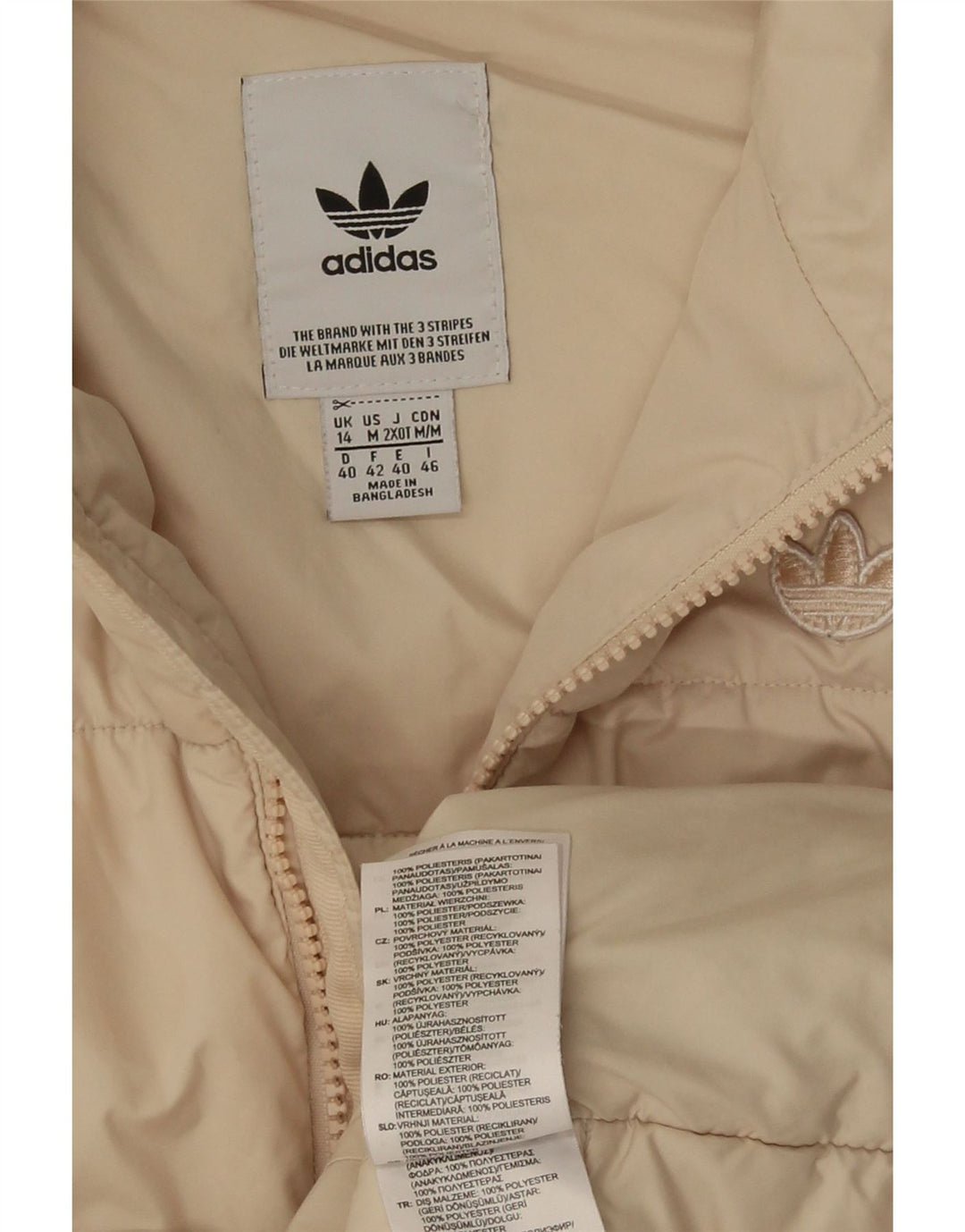 Adidas Womens Hooded Padded Jacket UK 14 Medium  Off White Polyester