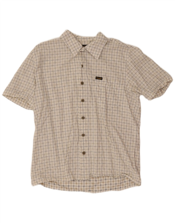 Wrangler Mens Short Sleeve Regular Fit Shirt Medium White Plaid Cotton