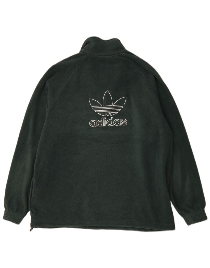 Adidas Mens Graphic Zip Neck Fleece Jumper Large Green Polyester