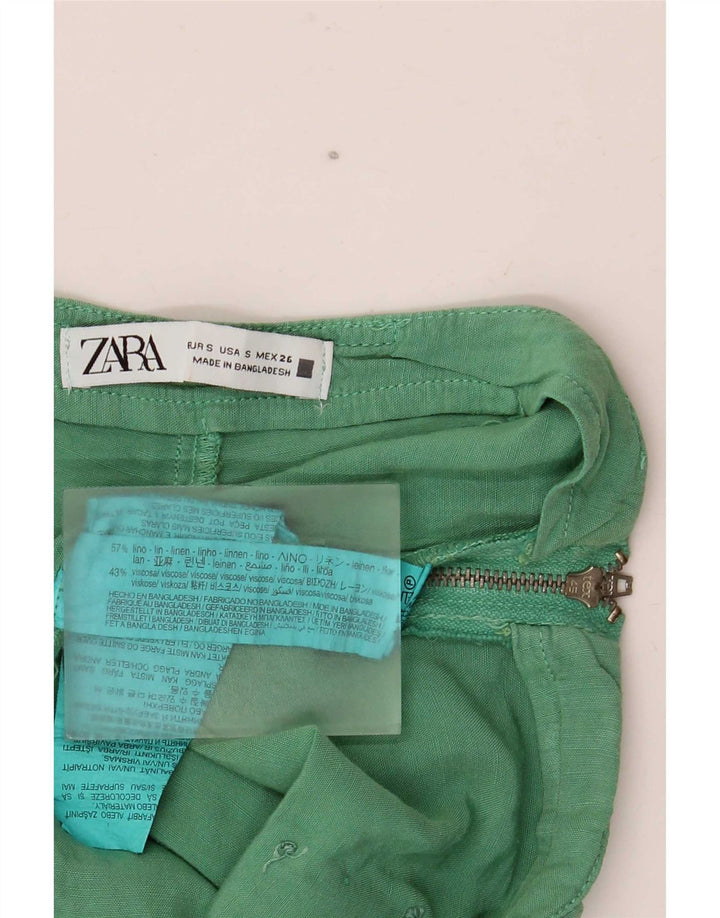 Zara Womens Casual Shorts Small W26 Green Linen