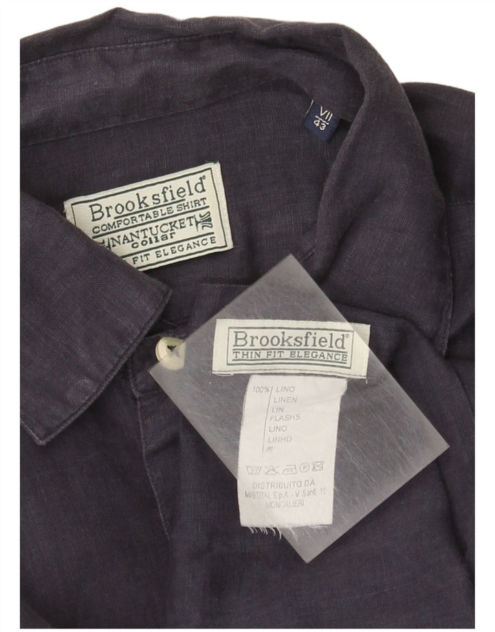 Brooksfield Mens Shirt Size 43 Large Navy Blue Linen