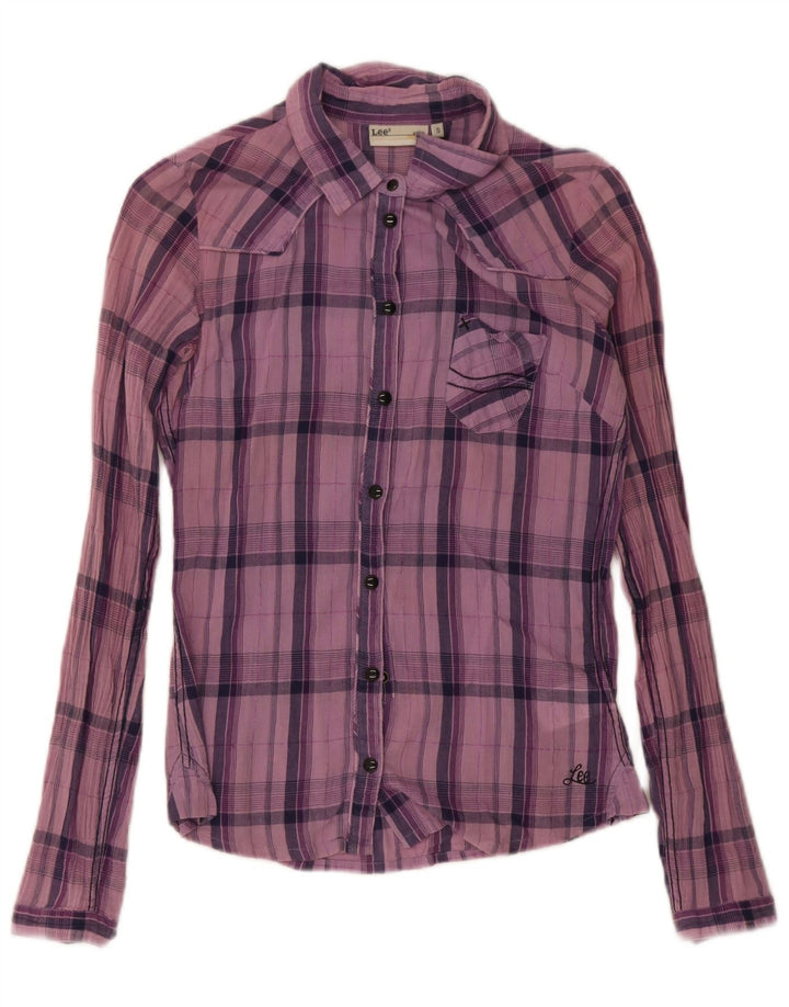 Lee Womens Shirt UK 10 Small Purple Plaid Cotton