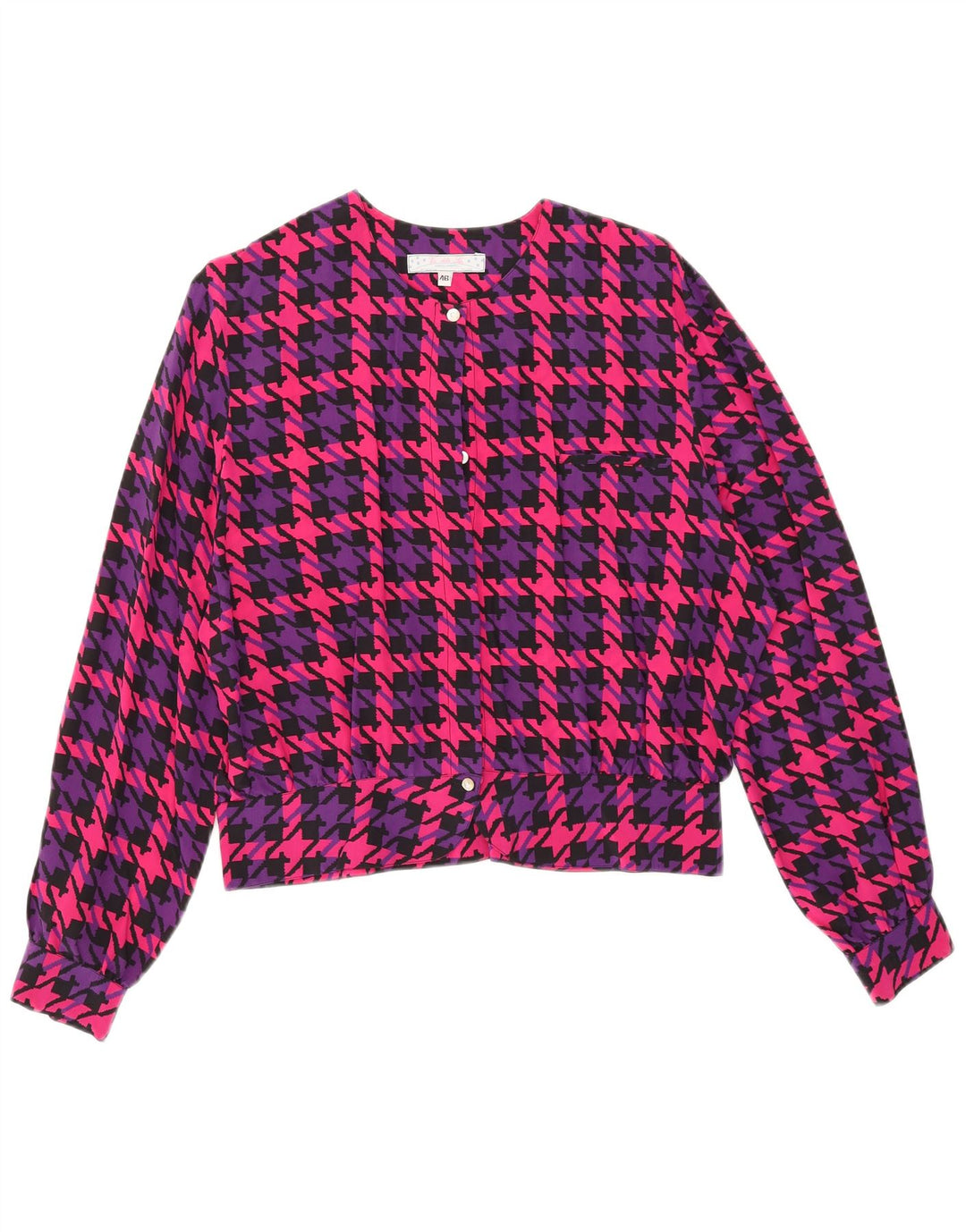 Vintage Womens Oversized Shirt Blouse IT 46 Large Pink Houndstooth Silk