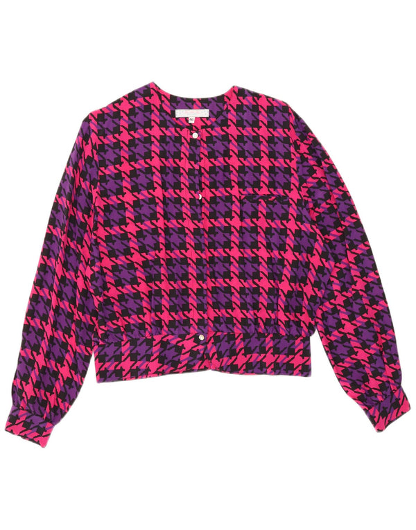 Vintage Womens Oversized Shirt Blouse IT 46 Large Pink Houndstooth Silk