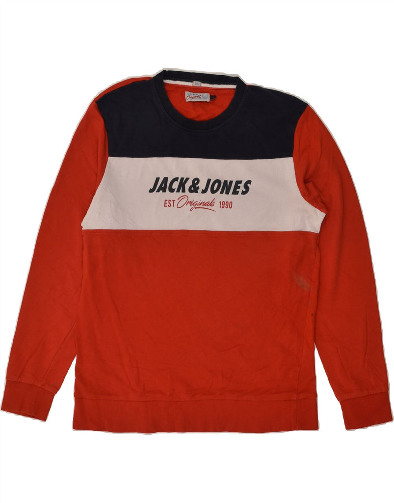 JACK & JONES Mens Graphic Sweatshirt Jumper XL Red Colourblock Cotton | Vintage Jack & Jones | Thrift | Second-Hand Jack & Jones | Used Clothing | Messina Hembry 