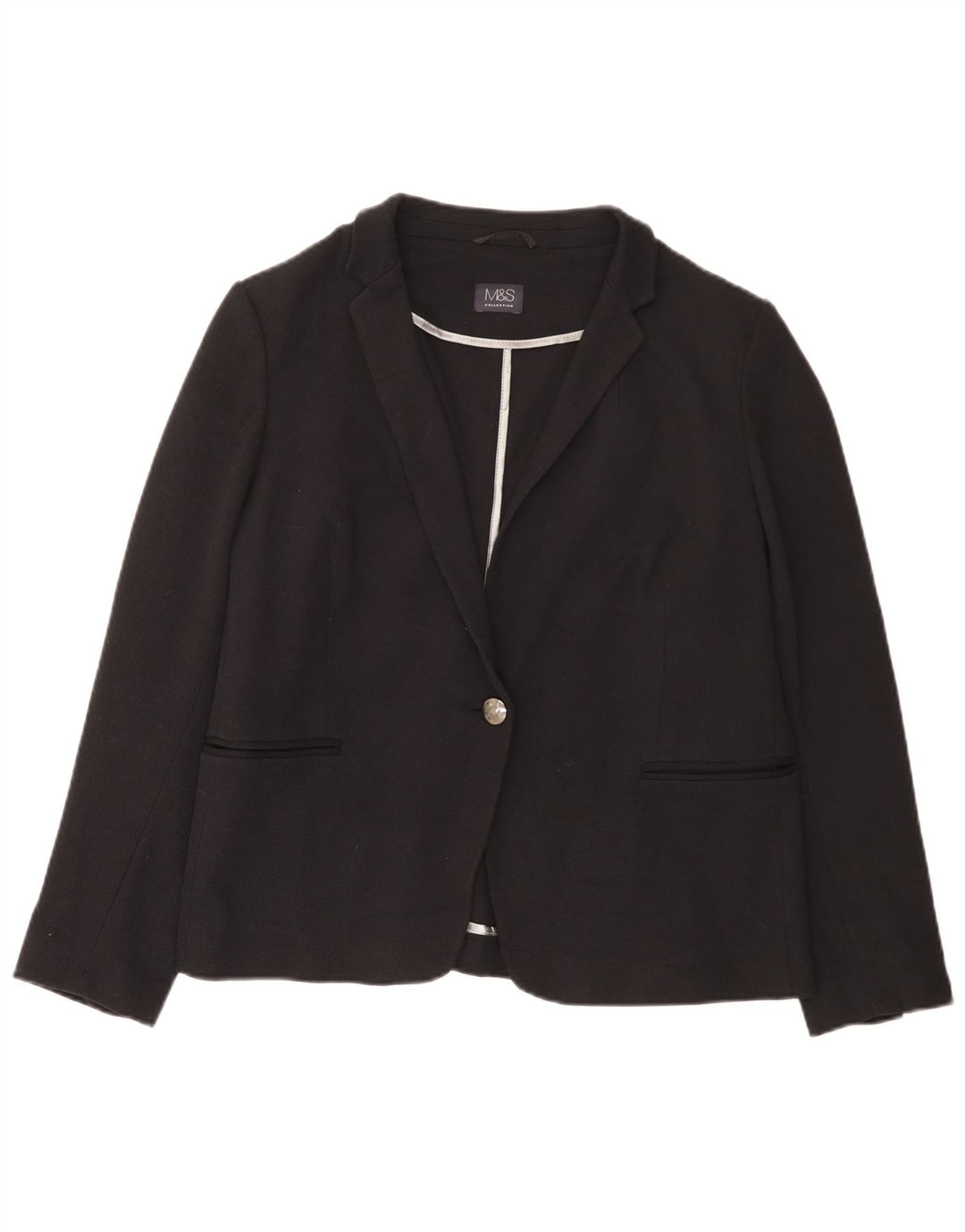 Marks & Spencer Womens 1 Button Blazer Jacket UK 20 2XL Black Cotton