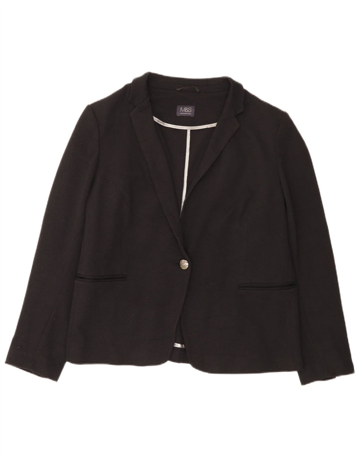 Marks & Spencer Womens 1 Button Blazer Jacket UK 20 2XL Black Cotton