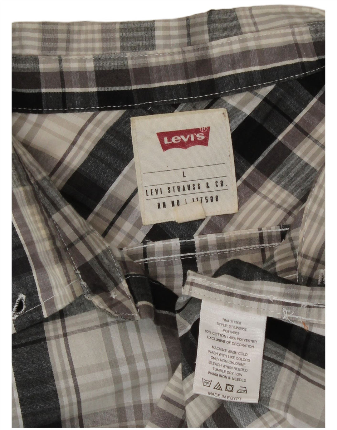 Levi's Mens Shirt Large Grey Check Cotton