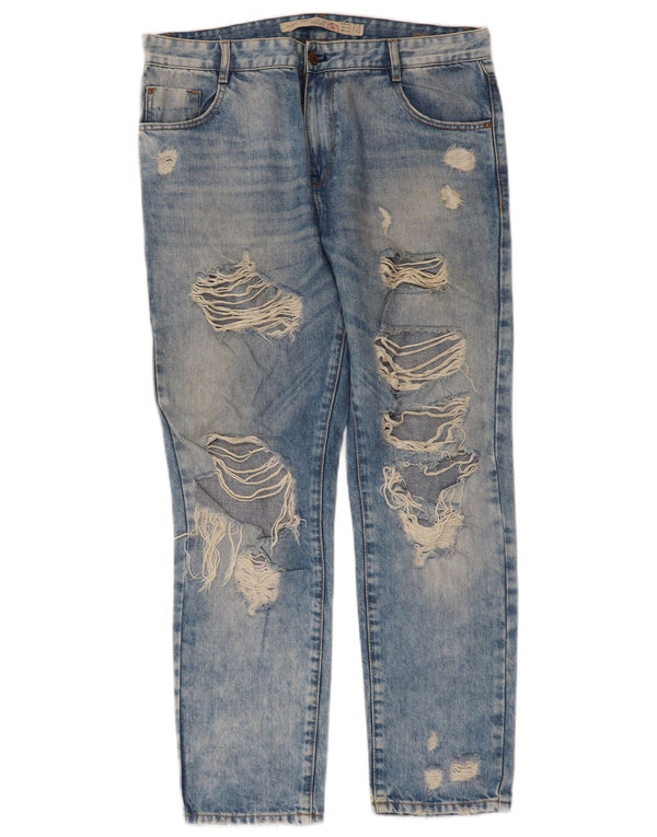 Zara Womens Trafaluc Distressed Straight Jeans EU 36 XS W26 L26 Blue Cotton