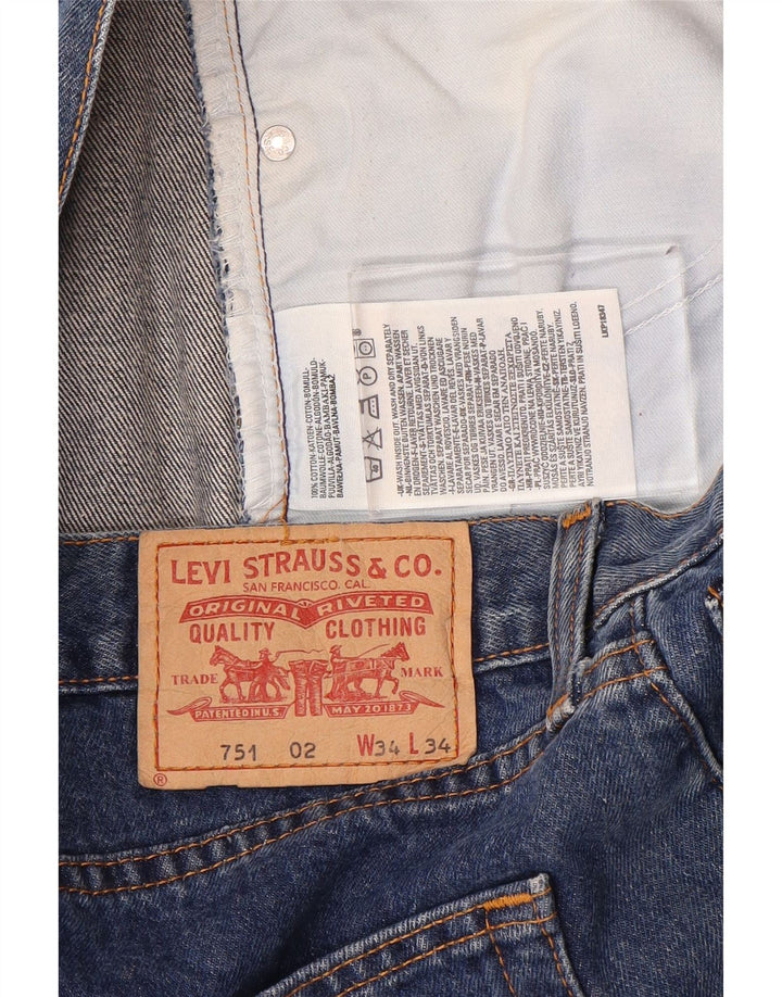 LEVI'S Mens 751 Straight Jeans W34 L29 Blue Cotton