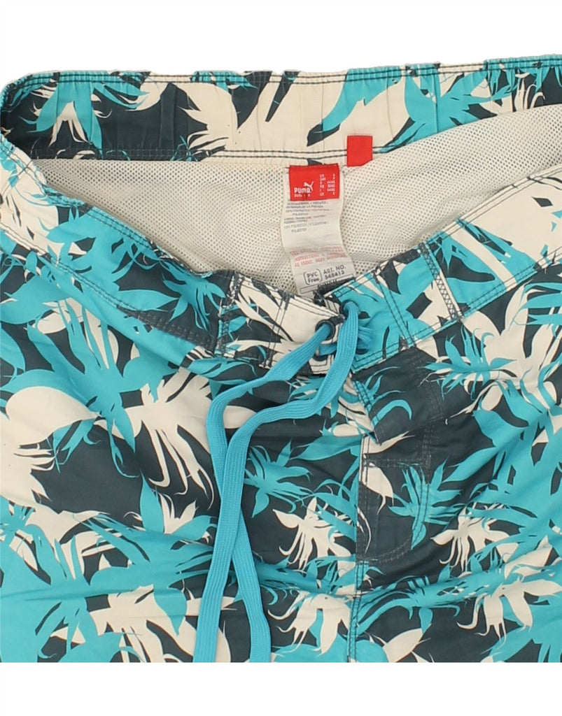 PUMA Mens Swimming Shorts Small Blue Floral Polyester | Vintage Puma | Thrift | Second-Hand Puma | Used Clothing | Messina Hembry 