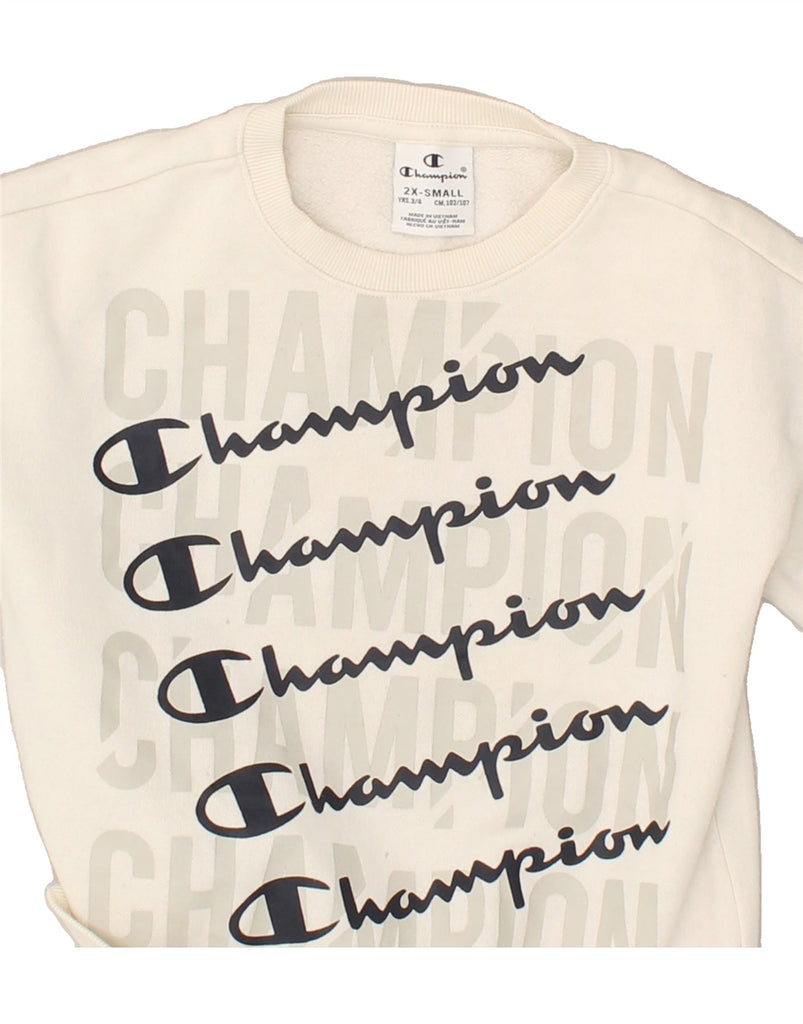 CHAMPION Girls Graphic Sweatshirt Jumper 3-4 Years 2XS Off White | Vintage Champion | Thrift | Second-Hand Champion | Used Clothing | Messina Hembry 