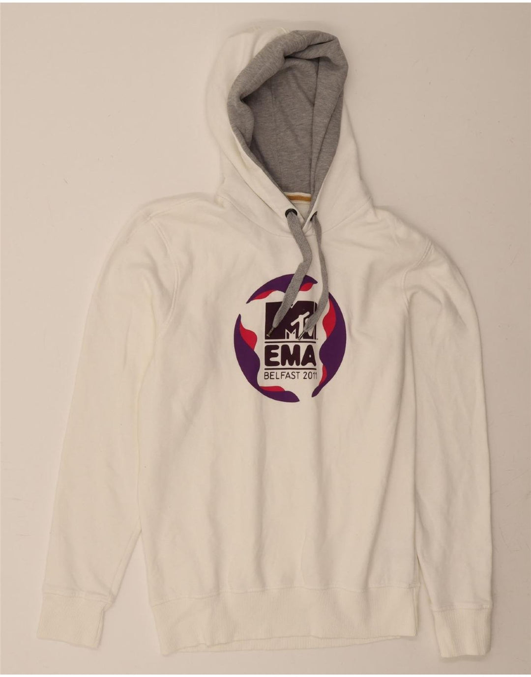 REPLAY Mens Graphic Hoodie Jumper Large White Cotton Vintage Replay and Second-Hand Replay from Messina Hembry 