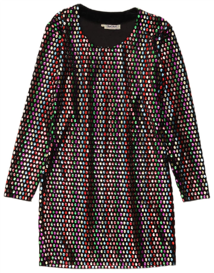Vintage Womens Long Sleeve Shift Dress UK 12 Medium Multicoloured Spotted