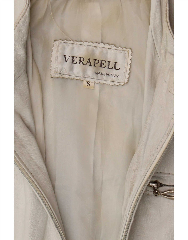Vintage Womens Leather Jacket UK 8 Small White