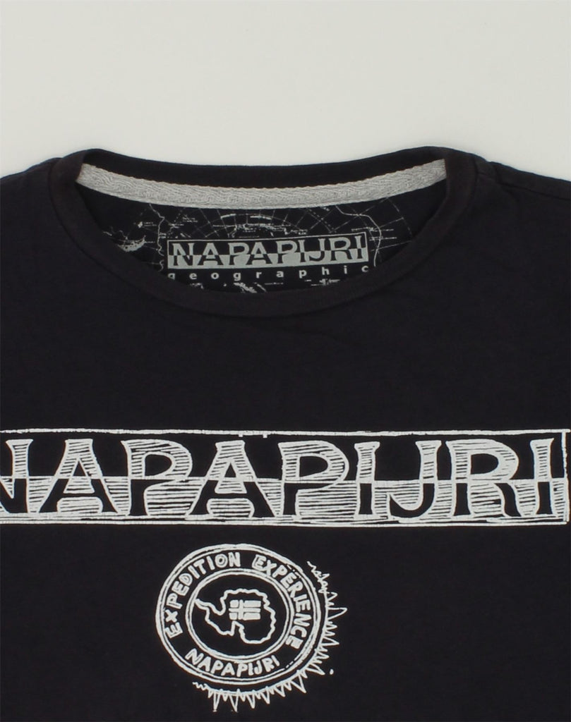 NAPAPIJRI Boys Geographic Graphic T-Shirt Top 5-6 Years Black Cotton | Vintage Napapijri | Thrift | Second-Hand Napapijri | Used Clothing | Messina Hembry 