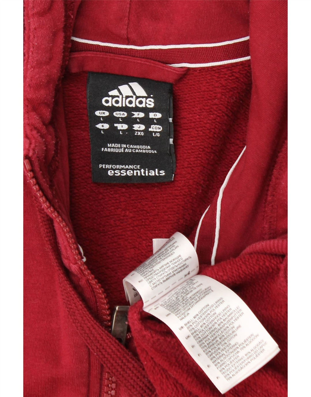 ADIDAS Mens Zip Hoodie Sweater Large Red Cotton
