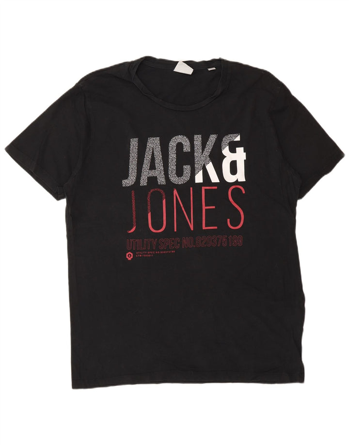 Jack & Jones Mens Graphic T-Shirt Top Large Black Cotton