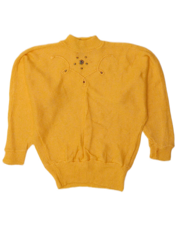 Vintage Womens Turtle Neck Jumper Sweater UK 10 Small Yellow Angora