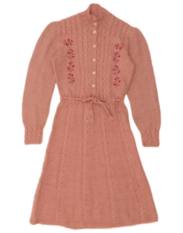 Vintage Womens Long Sleeve Jumper Dress UK 10 Small Pink Floral