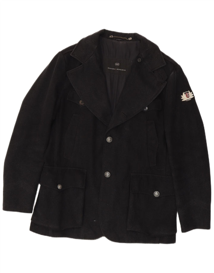 Vintage Mens 2 Button Overcoat UK 40 Large Black Wool