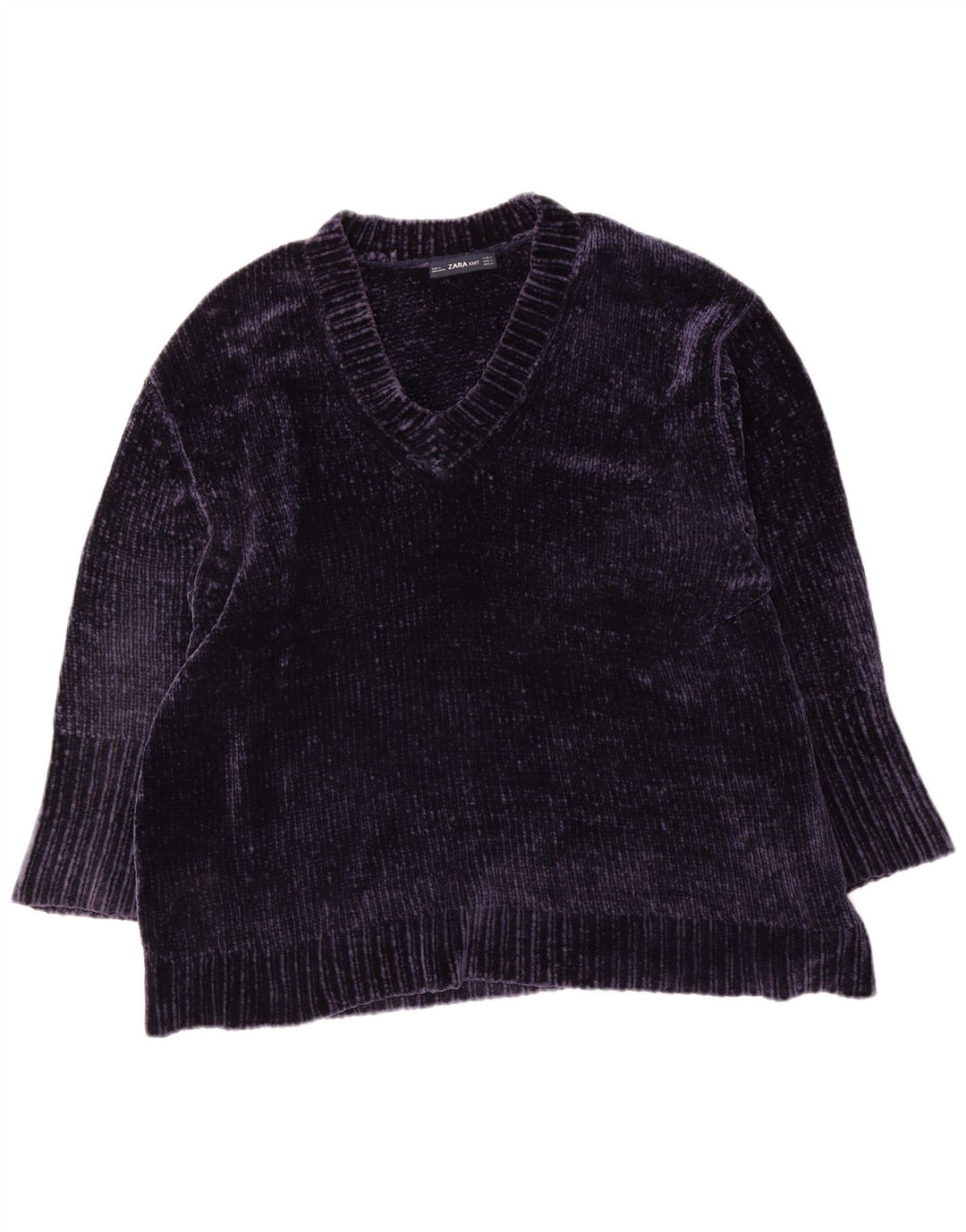 Zara Womens Oversized V-Neck Jumper Sweater UK 10 Small Navy Blue Polyester