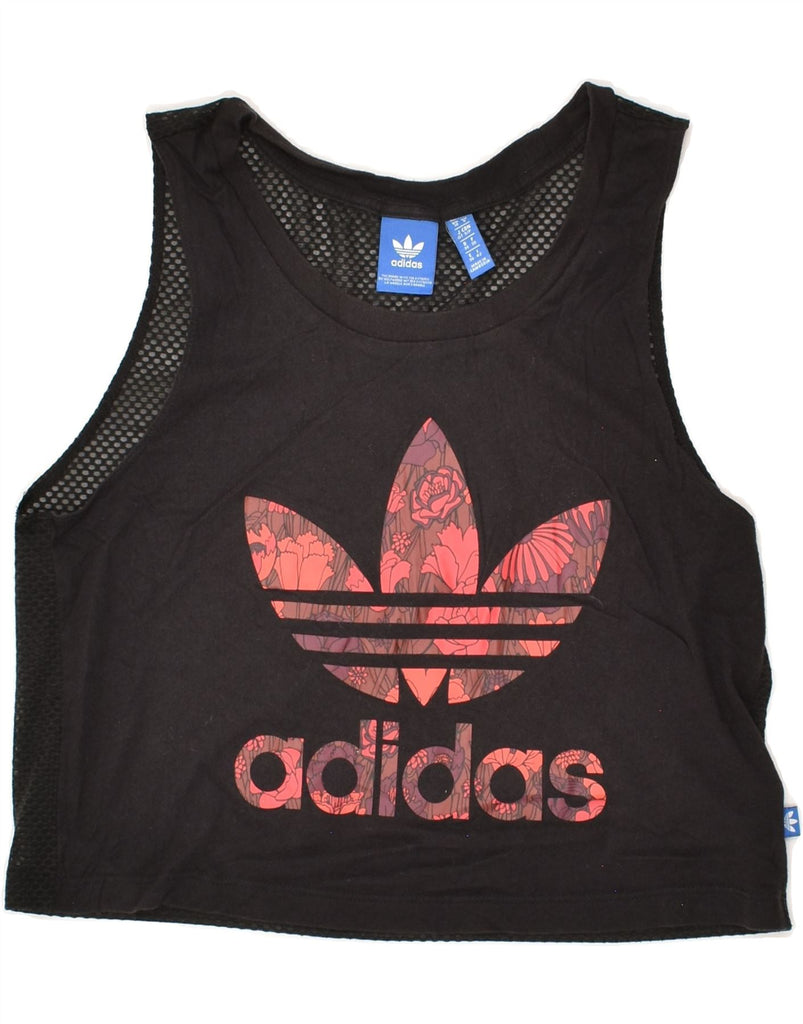 ADIDAS Womens Graphic Crop Top UK 10 Small  Black Cotton | Vintage Adidas | Thrift | Second-Hand Adidas | Used Clothing | Messina Hembry 