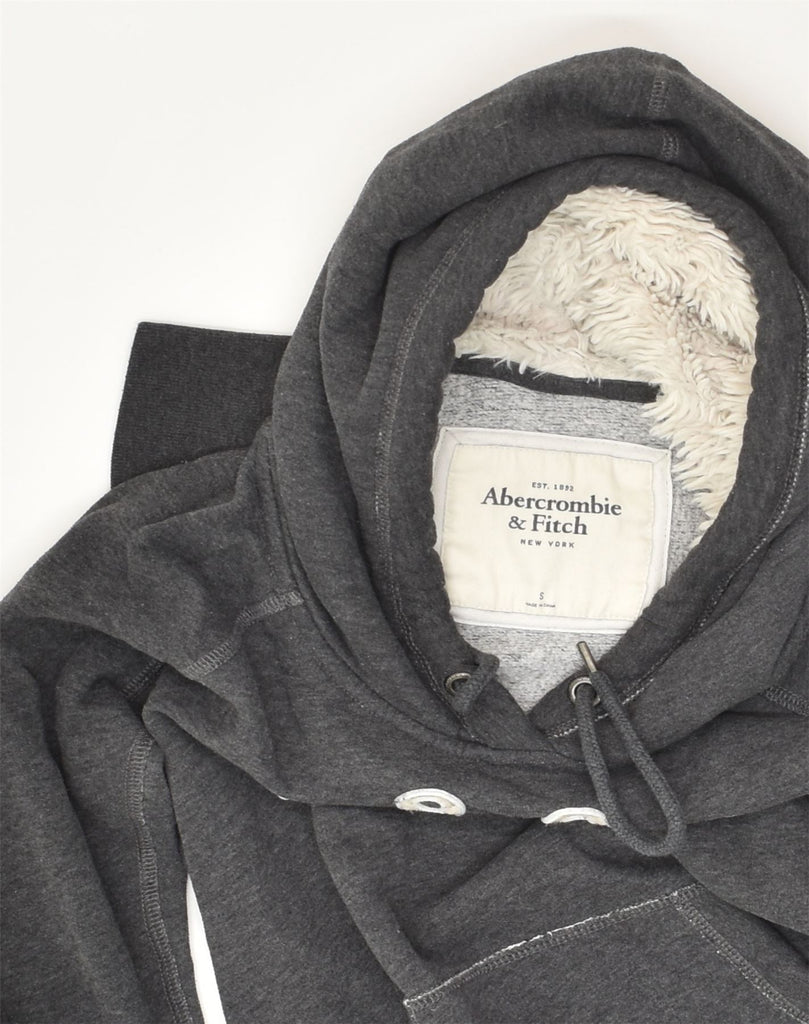 ABERCROMBIE & FITCH Womens Graphic Hoodie Jumper UK 10 Small Grey Cotton | Vintage Abercrombie & Fitch | Thrift | Second-Hand Abercrombie & Fitch | Used Clothing | Messina Hembry 