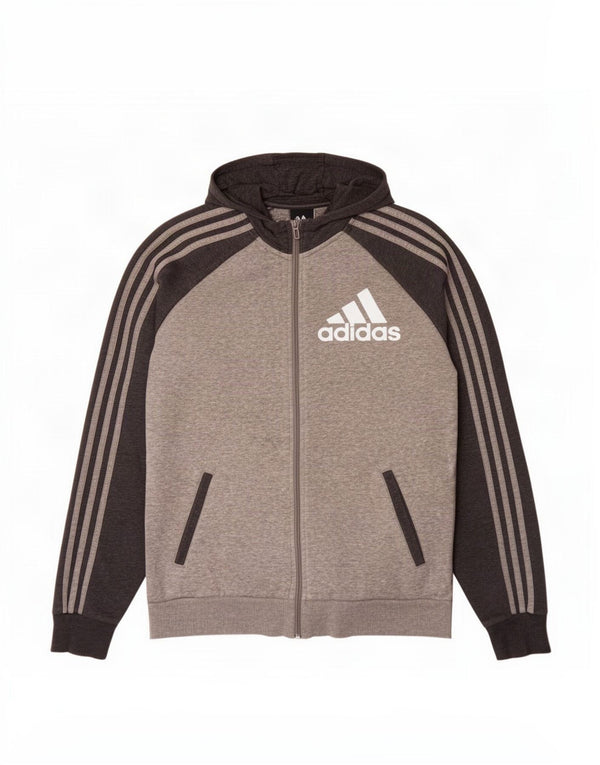 Adidas Boys Zip Hoodie Sweater 15-16 Years Grey Colourblock Cotton