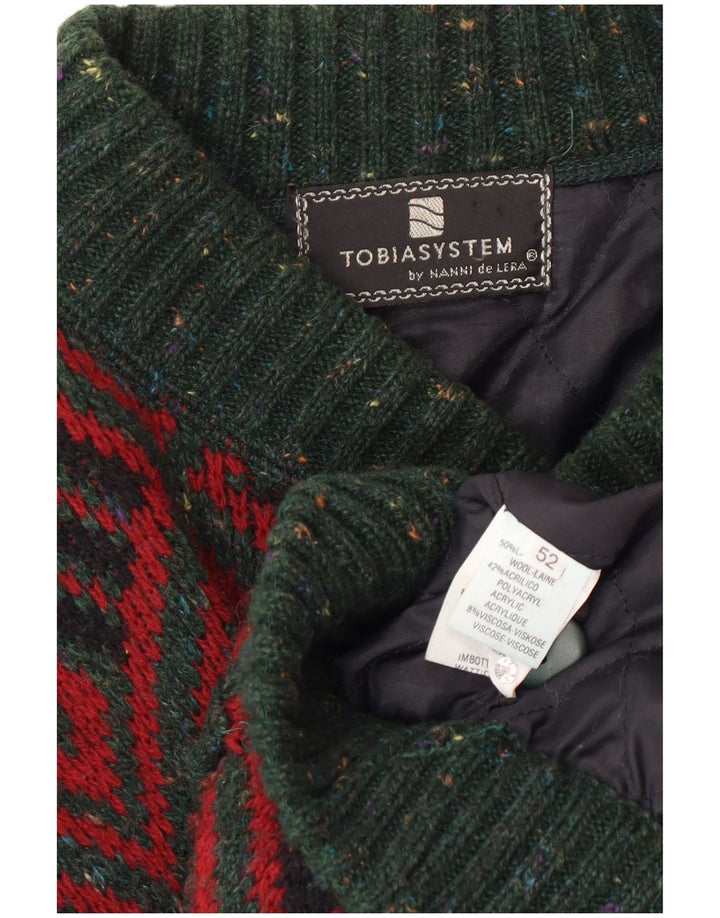 Tobia System Mens Cardigan Sweater IT 52 Large Green Geometric Wool