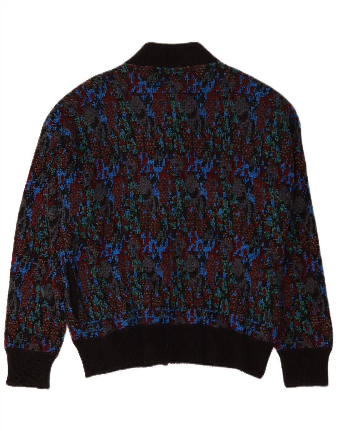 Vintage Mens Abstract Pattern Cardigan Sweater Medium Multicoloured Wool
