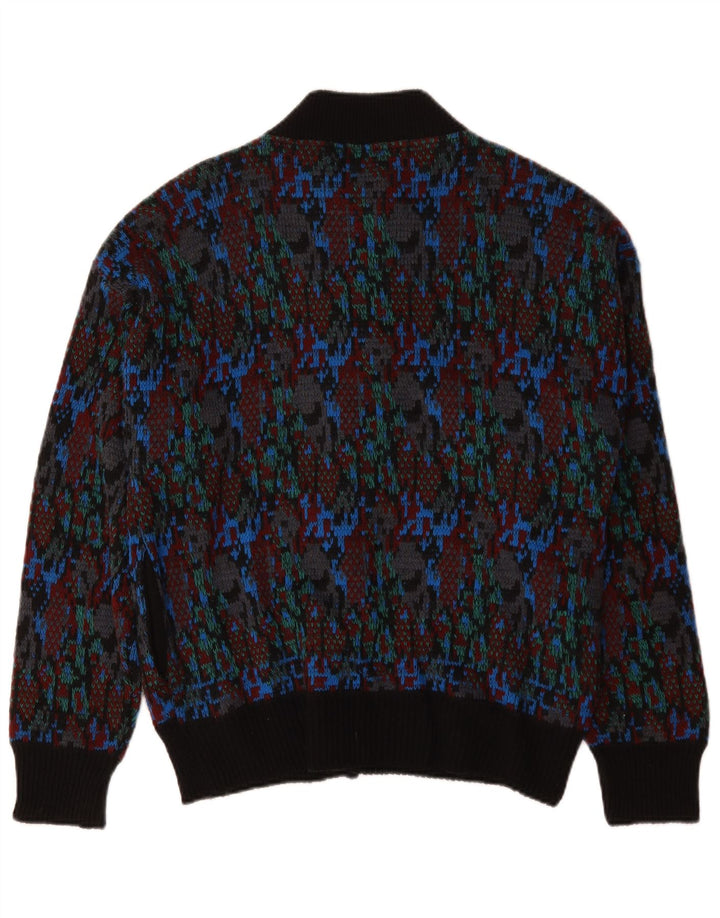 Vintage Mens Abstract Pattern Cardigan Sweater Medium Multicoloured Wool