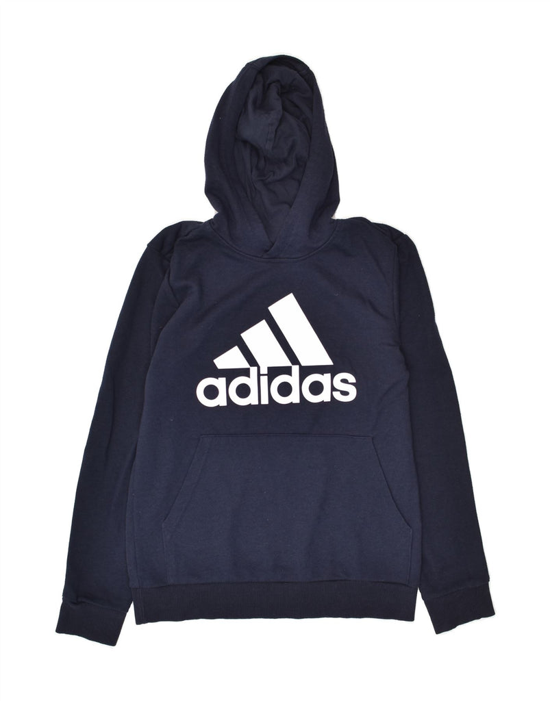 ADIDAS Womens Graphic Hoodie Jumper UK 10 Small Navy Blue Cotton | Vintage Adidas | Thrift | Second-Hand Adidas | Used Clothing | Messina Hembry 