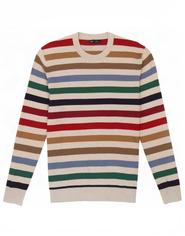 Gap Mens Crew Neck Jumper Sweater Small Multicoloured Striped Cotton