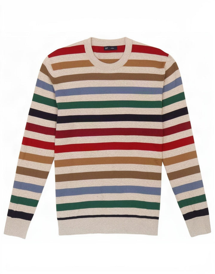 Gap Mens Crew Neck Jumper Sweater Small Multicoloured Striped Cotton