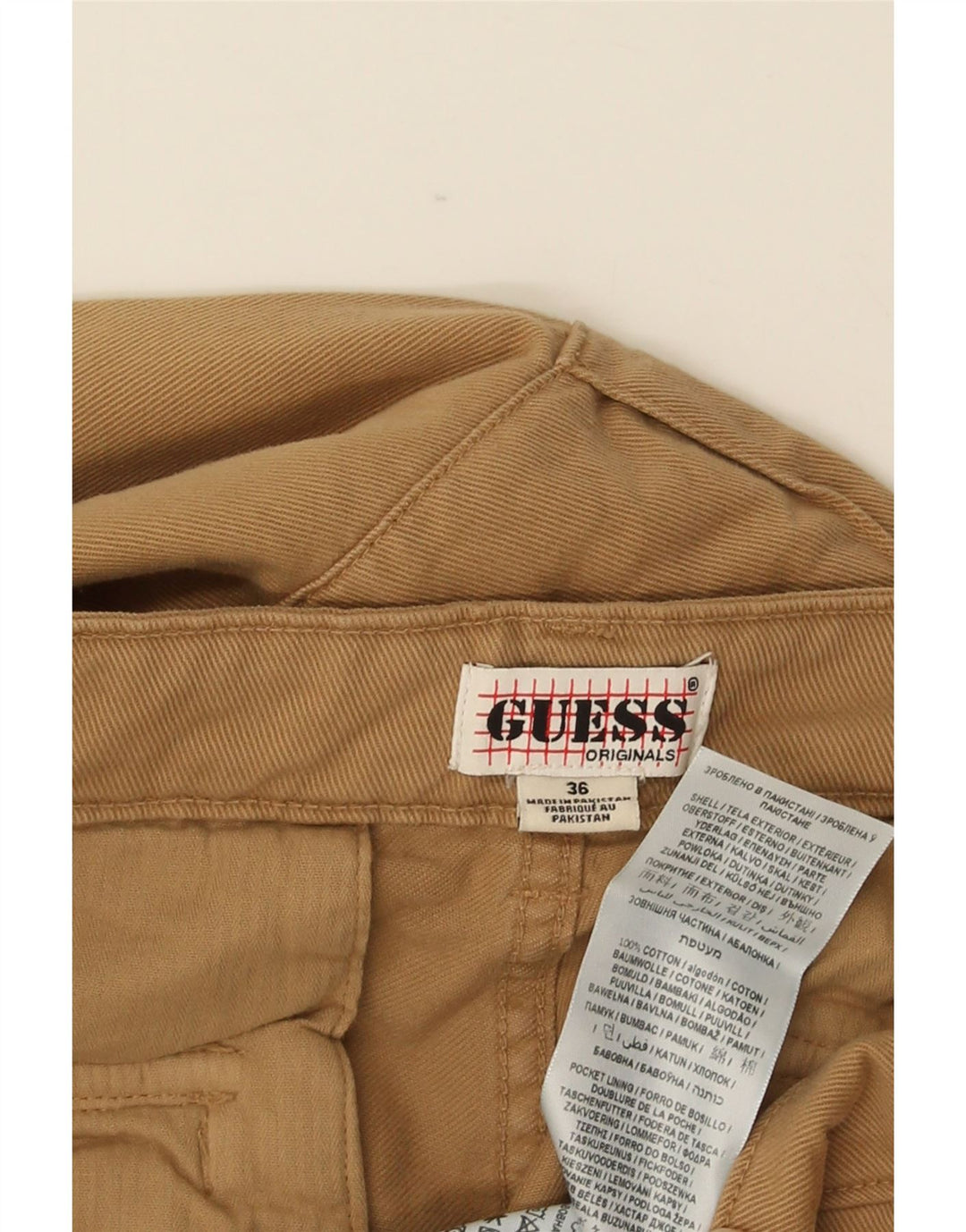 GUESS Mens Straight Cargo Trousers W36 L31 Beige Cotton