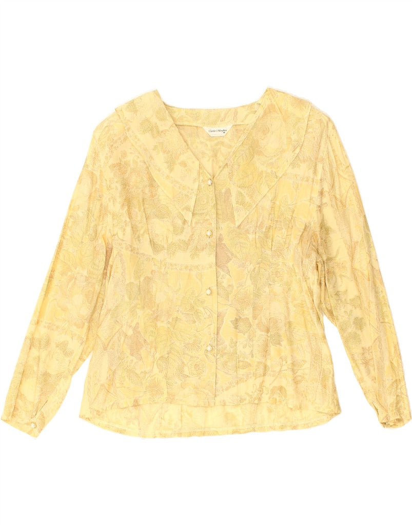 VINTAGE Womens Long Sleeve Shirt Blouse UK 14 Medium Yellow Floral Acetate | Vintage Vintage | Thrift | Second-Hand Vintage | Used Clothing | Messina Hembry 