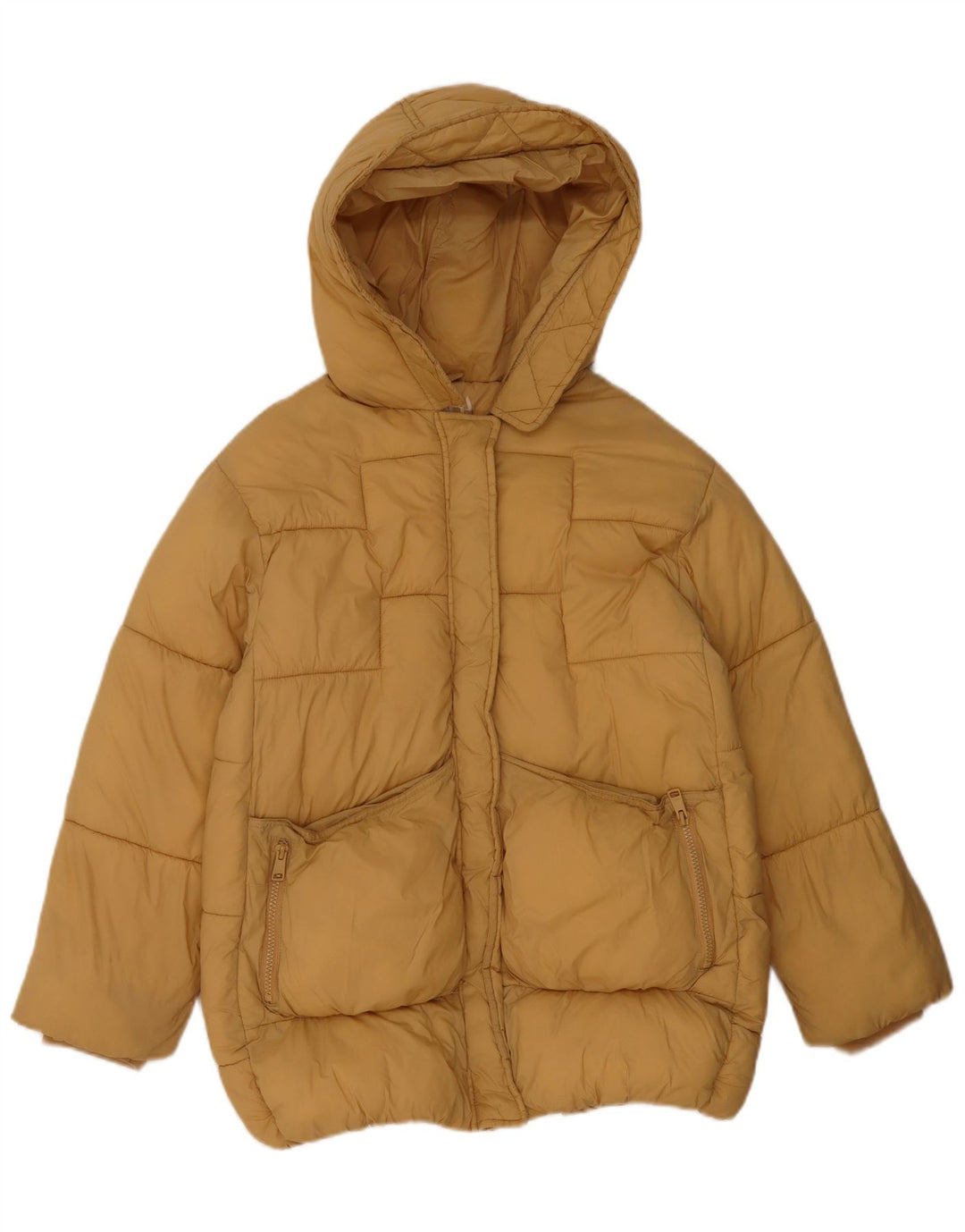 Zara Girls Hooded Padded Jacket 11-12 Years Yellow Polyamide