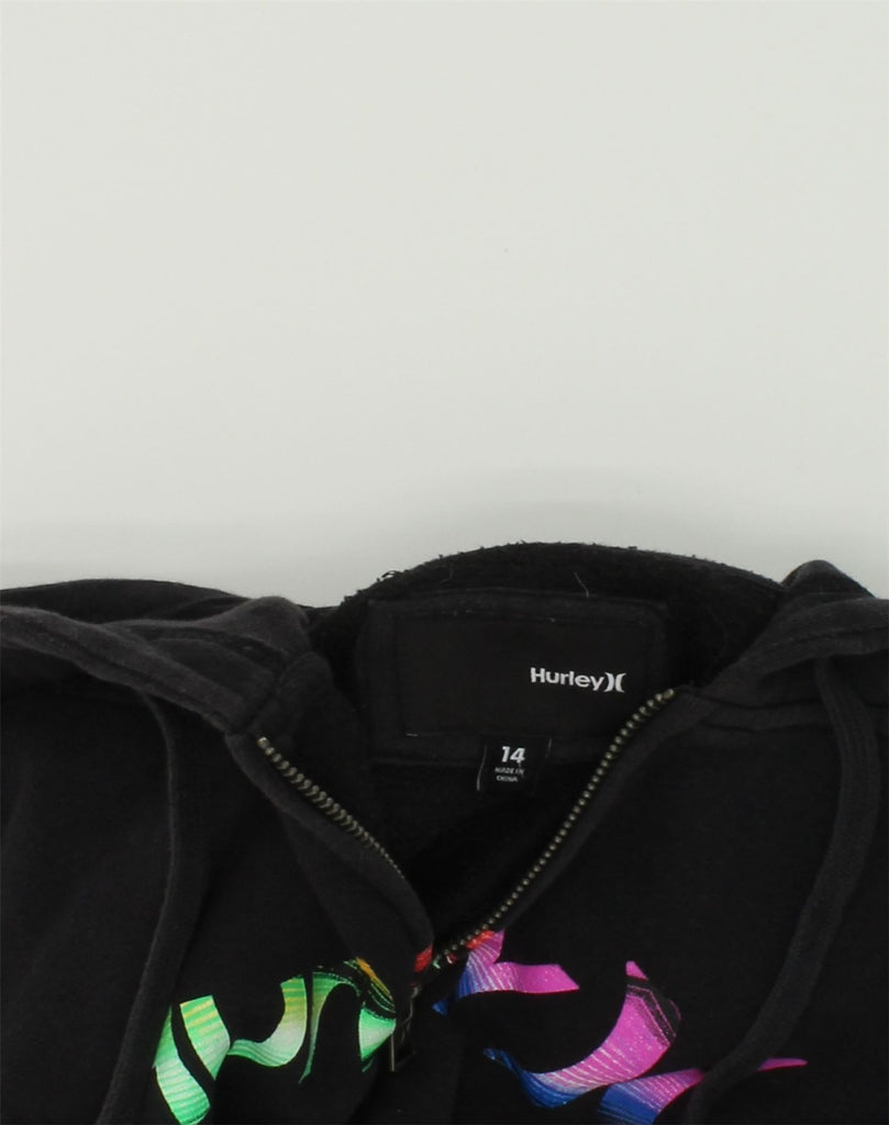 HURLEY Boys Graphic Zip Hoodie Sweater 13-14 Years Black Cotton | Vintage Hurley | Thrift | Second-Hand Hurley | Used Clothing | Messina Hembry 