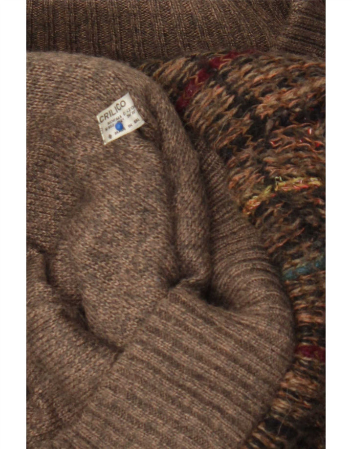 Vintage Mens Cardigan Sweater Large Brown Check Acrylic