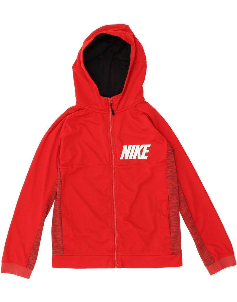 NIKE Boys Zip Hoodie Sweater 12-13 Years Large Red Colourblock Polyester | Vintage Nike | Thrift | Second-Hand Nike | Used Clothing | Messina Hembry 